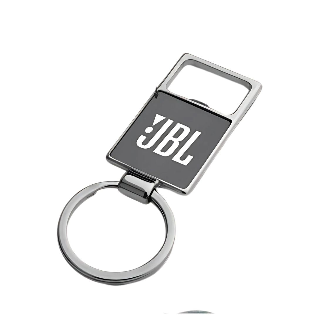 Sleek metal keychain with opener and gunmetal plate finish
