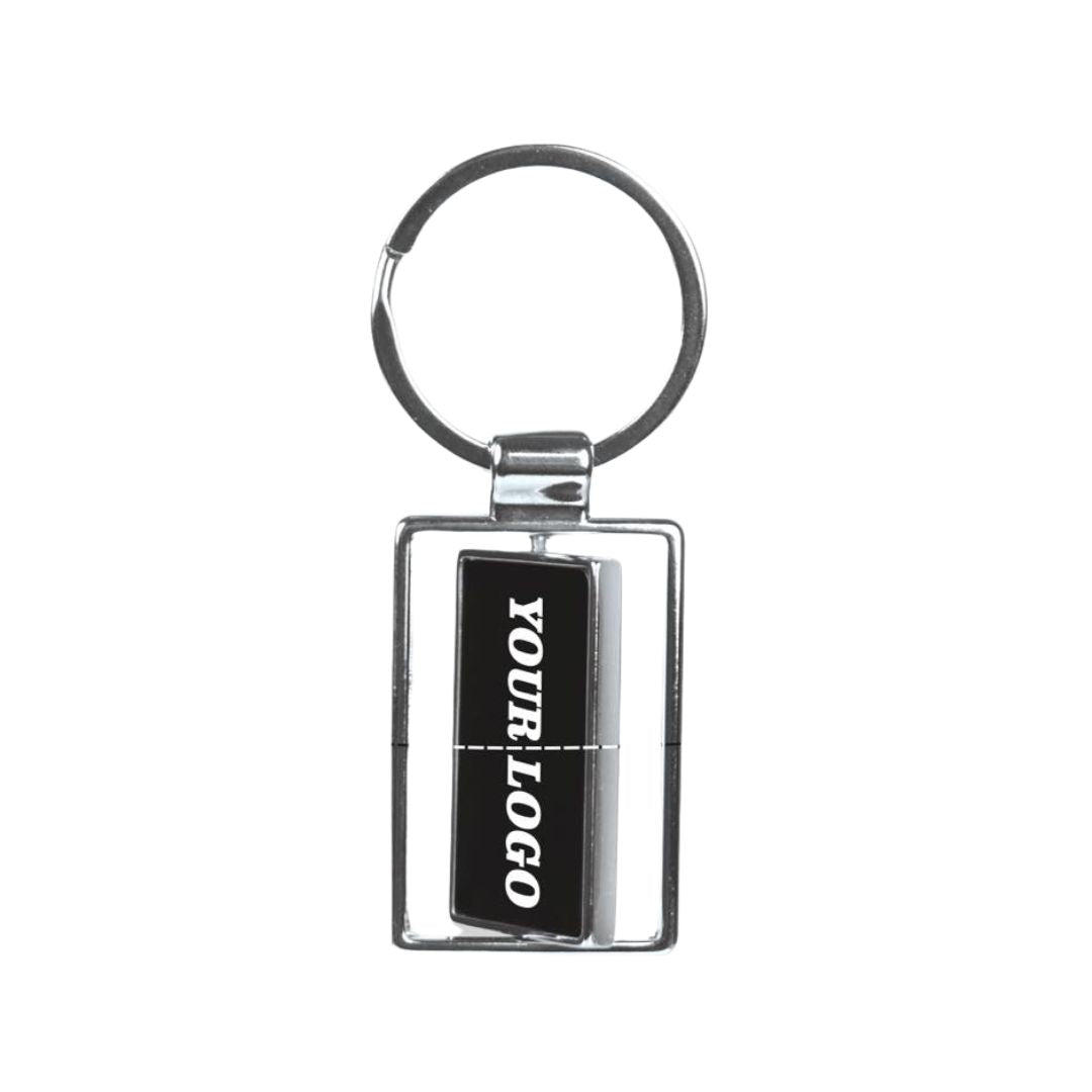 Rectangle rotating keychain with double side gunmetal plate – back view