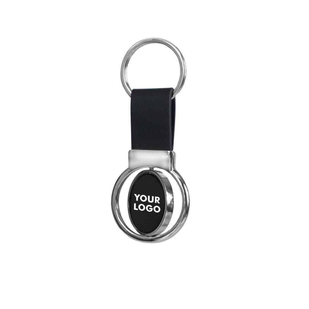 Premium PU strap keychain with gunmetal rotating plate – front view