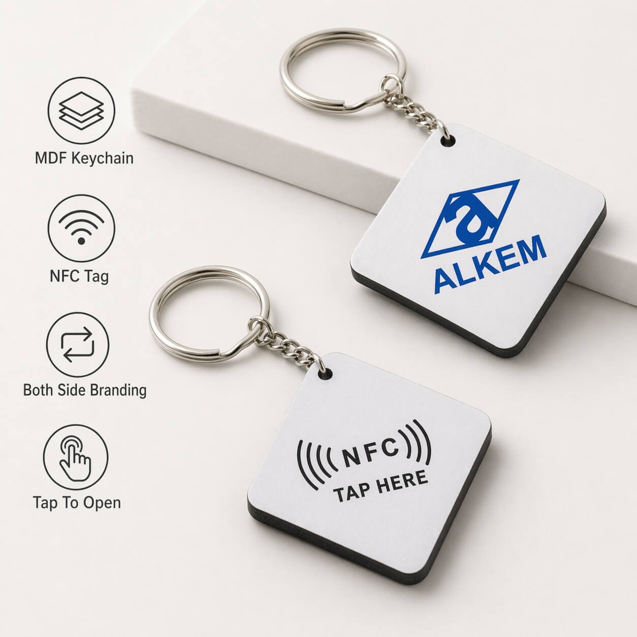 TapChain Square: Customized MDF Keychain with NFC Tag  — corporate gift