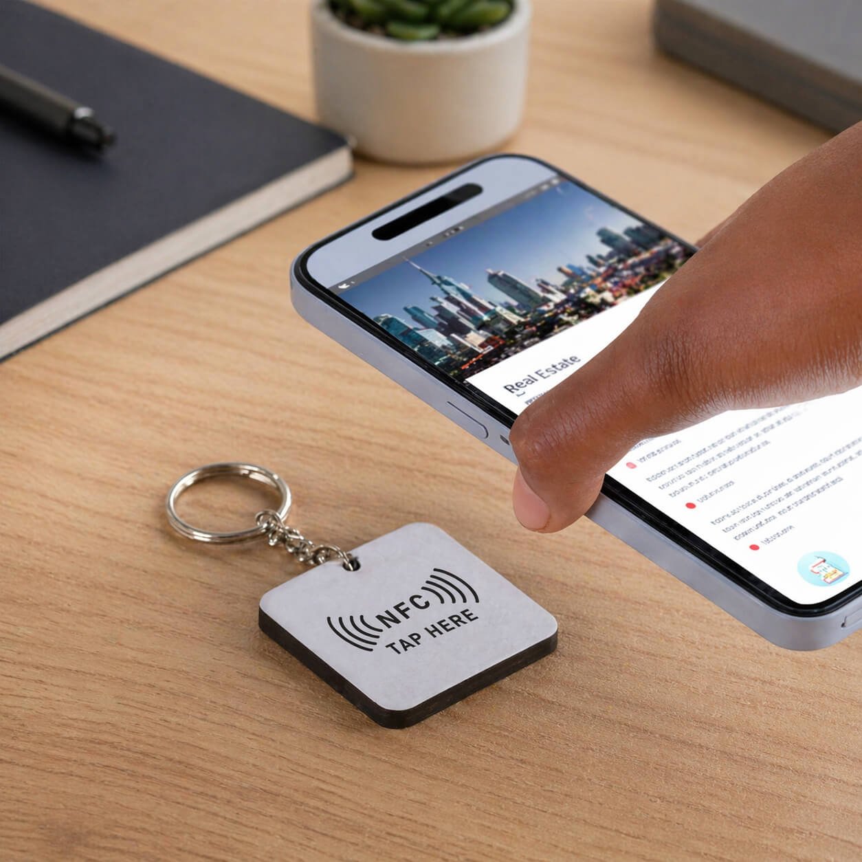 TapChain Square: Customized MDF Keychain with NFC Tag  — corporate gift