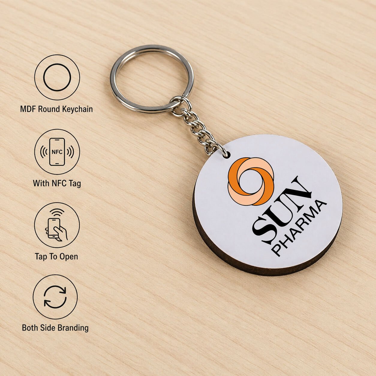 TapChain Round: Customized MDF Keychain with NFC Tag  — corporate gift
