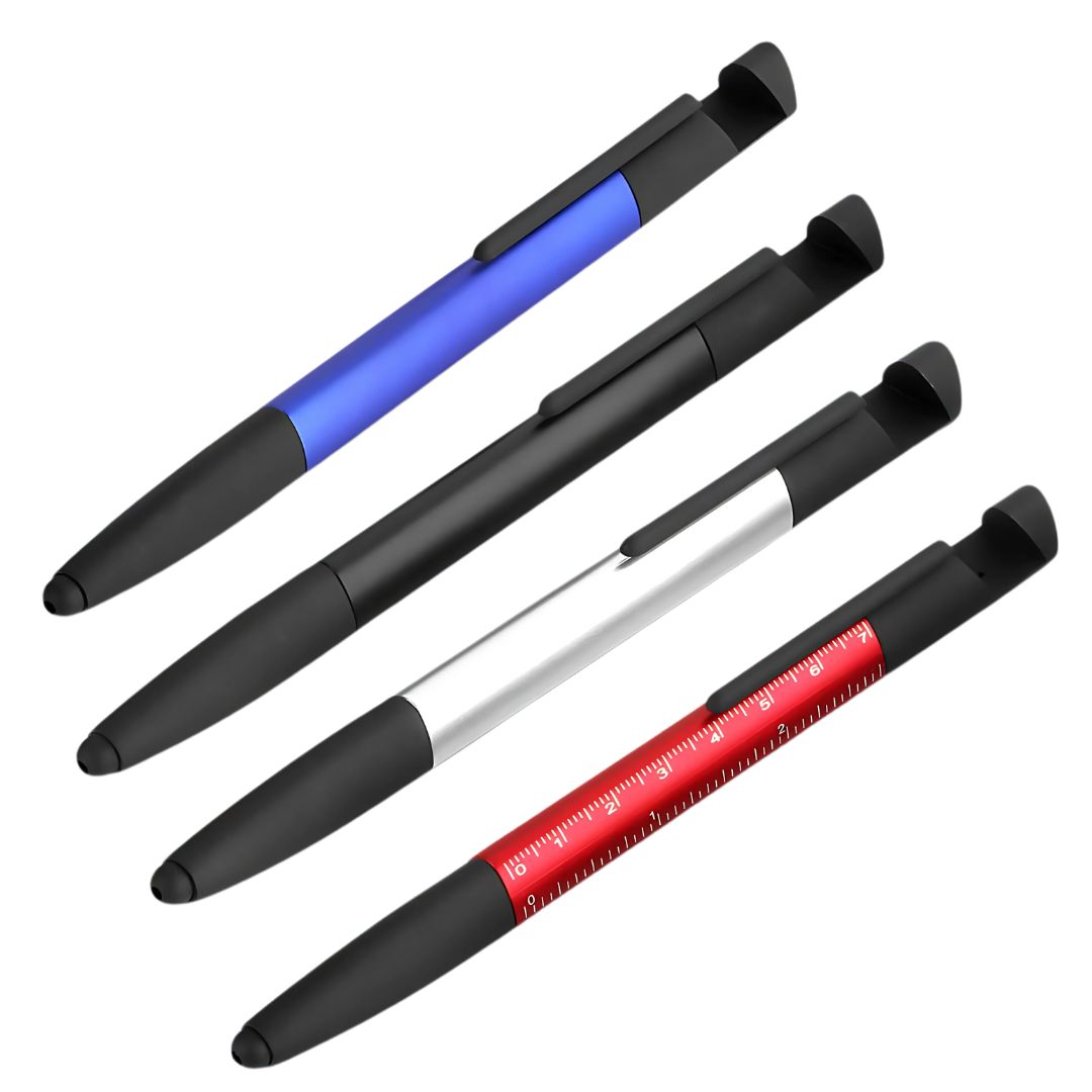 Set of multifunction 6-in-1 pens in assorted colors with ruler