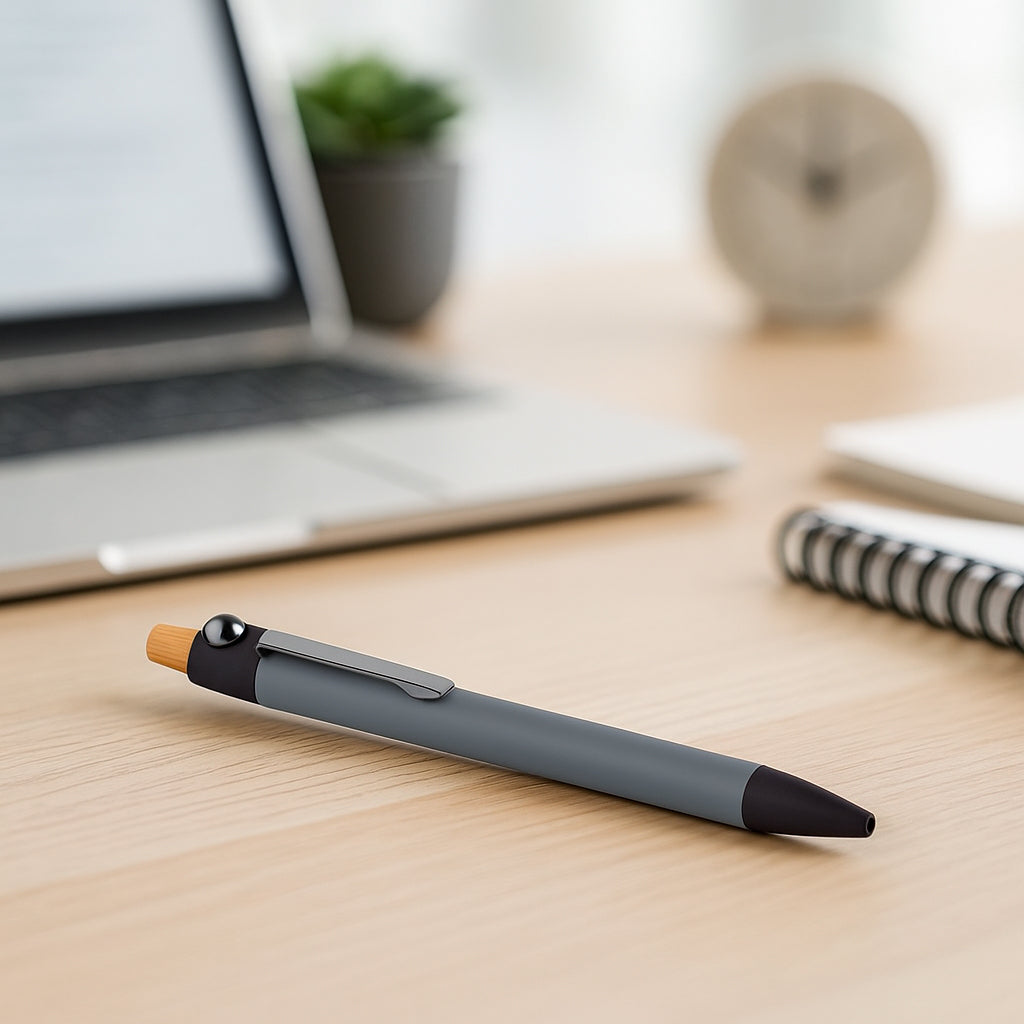 L185 – Metal Pen with Bamboo Pusher and Fidget Ball