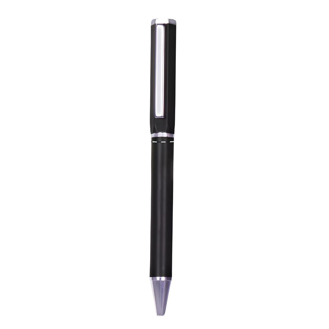 Premium black metal pen with matte finish on office desk