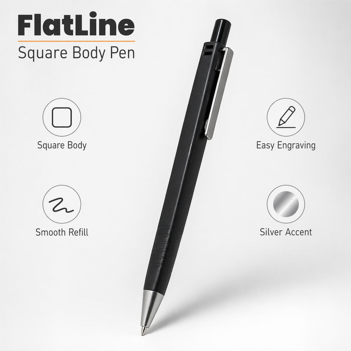 FlatLine: Square body pen with super smooth refill Black — corporate gift