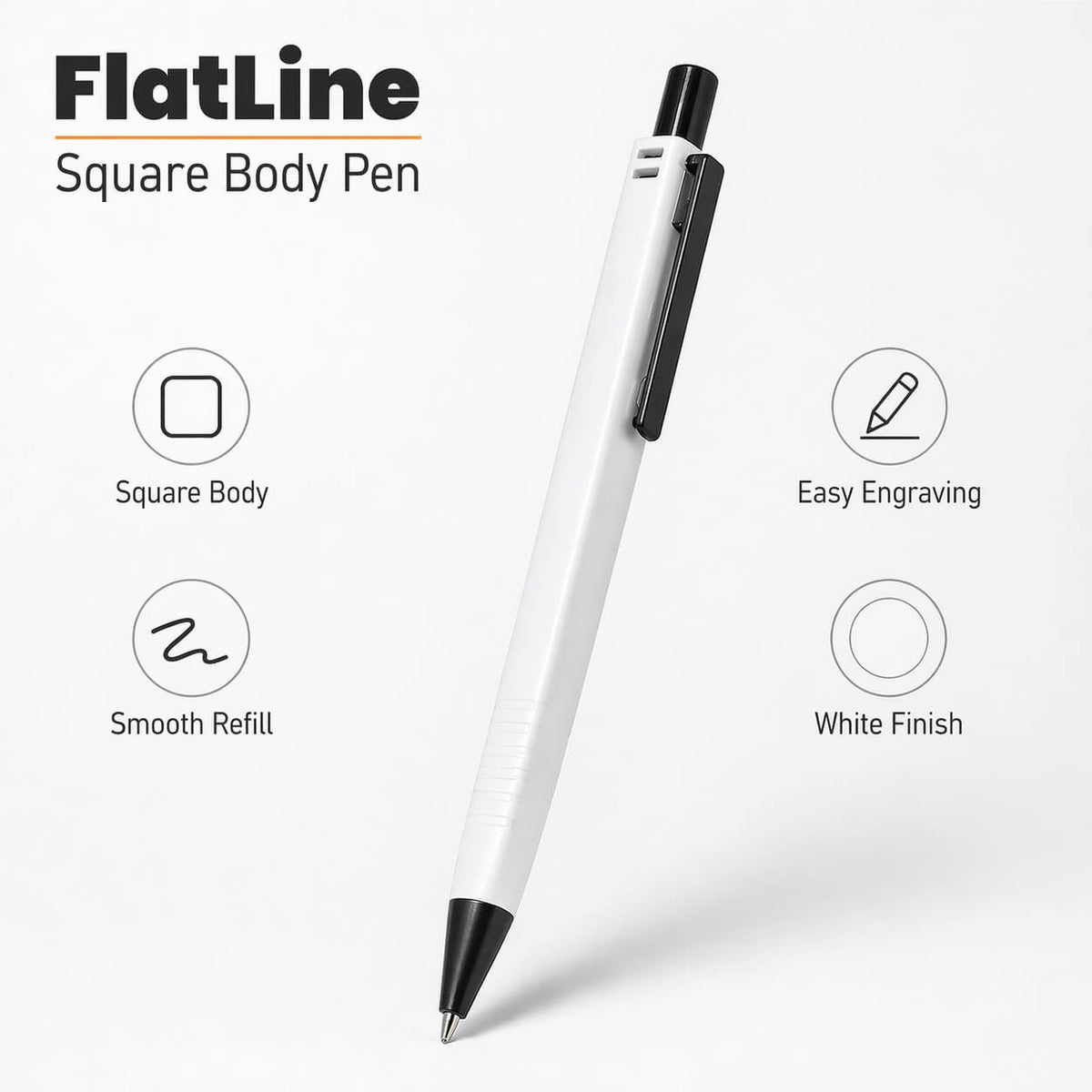 FlatLine: Square body pen with super smooth refill White — corporate gift