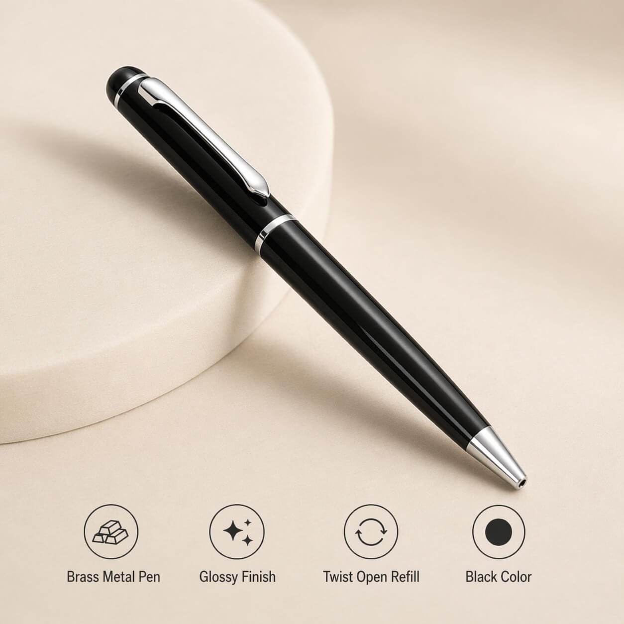 Monarch: Brass metal pen with twist open refill Black — corporate gift
