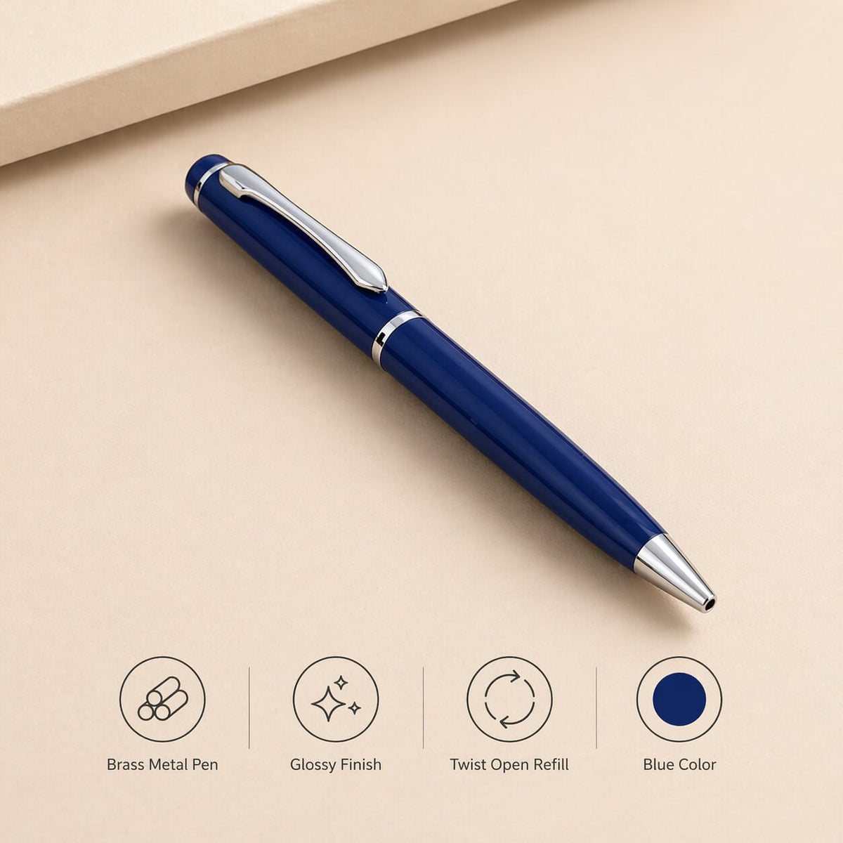 Monarch: Brass metal pen with twist open refill Blue — corporate gift