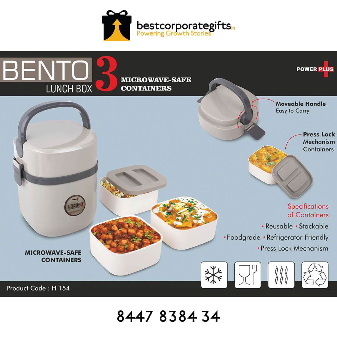 YuBingo Bento Travel Lunch Box with 3 Plastic Containers | Press Lock Mechanism | Square - Corporate Gift | YuBingo corporate gift
