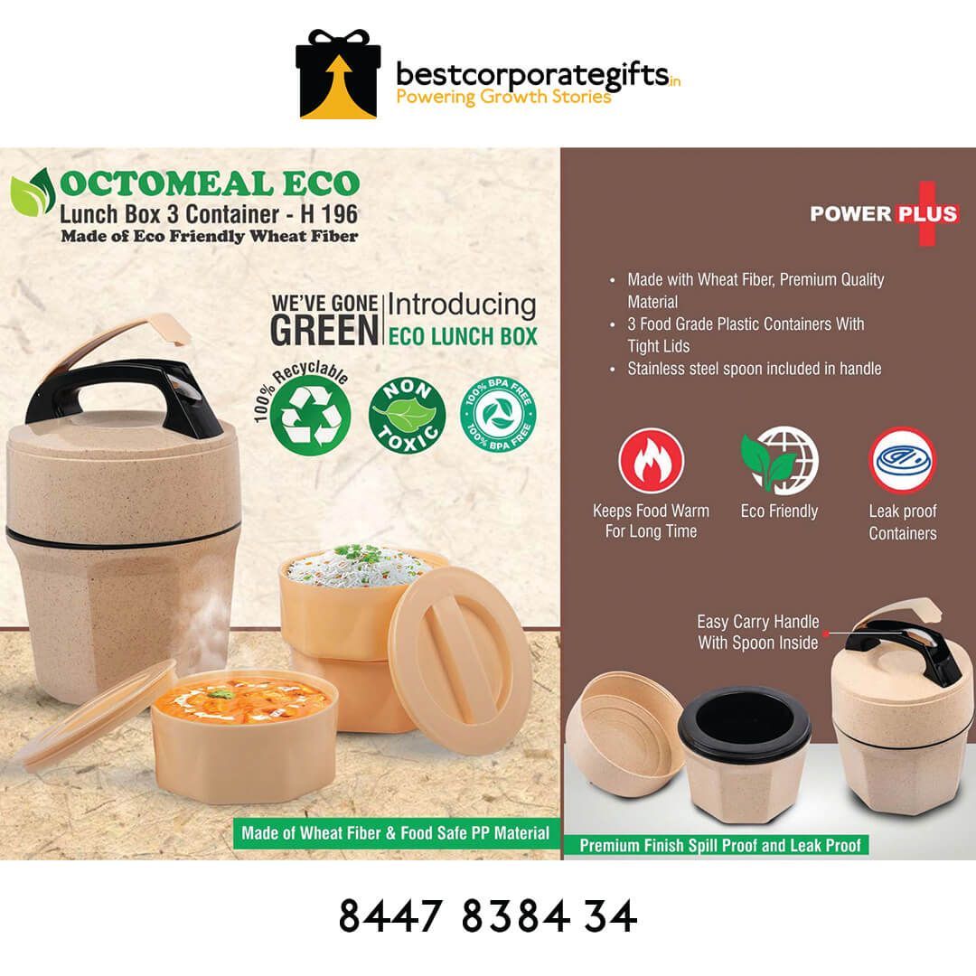 YuBingo Octomeal Eco: 3 Plastic Containers Lunch Box with Spoon | Made from Eco-Friendly - Corporate Gift | YuBingo corporate gift