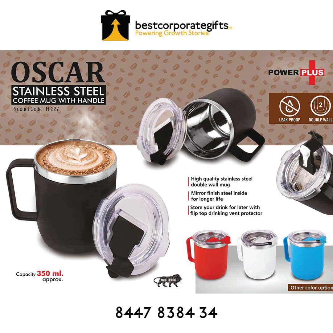 YuBingo Oscar: Stainless Steel Coffee Mug With Handle - Premium Clear Cap With Flip Top - Corporate Gift | YuBingo corporate gift