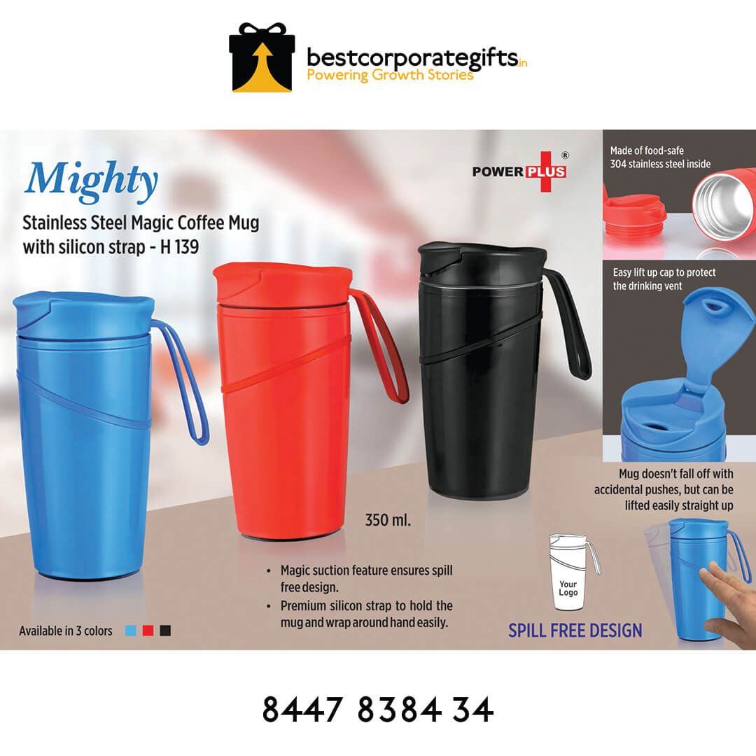 YuBingo Mighty Stainless Steel Magic Coffee Mug With Silicon Strap (350) ML) (Spill Free - Corporate Gift | YuBingo corporate gift