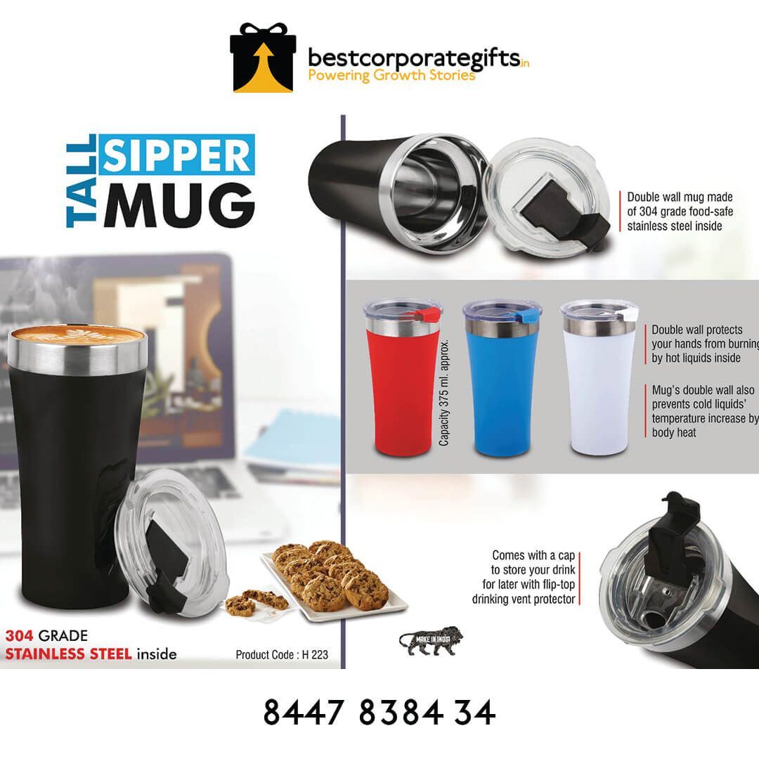 YuBingo Tall Sipper Mug - 304 Grade Stainless Steel Inside - Capacity 400ml Approx - Corporate Gift | YuBingo corporate gift
