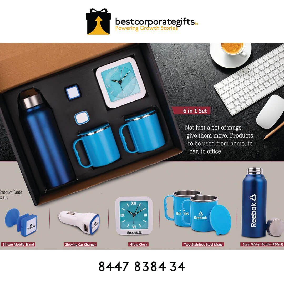 YuBingo 6-in-1 Gift Set: Steel Water Bottle, Silicon Mobile Stand, Glowing Car Charger, Glow Clock, Two Stainless Steel Mugs - Corporate Gift - image 3