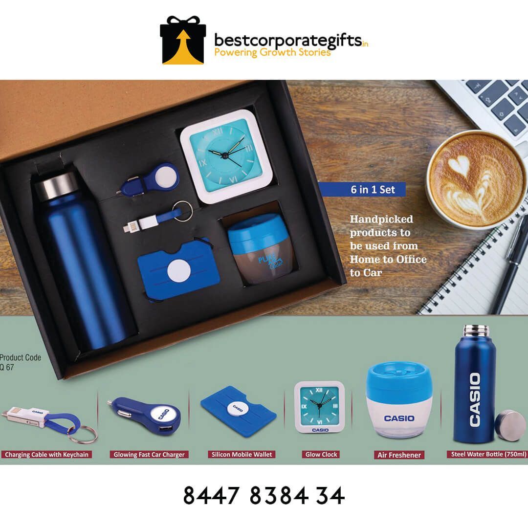YuBingo 6 In 1 Set: Steel Water Bottle (750ml), Silicon Mobile Wallet, Charging Cable Wi - Corporate Gift Set - product image
