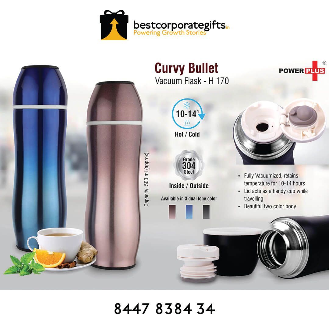 YuBingo Curvy Bullet Vacuum Flask (500 Ml Approx) - Corporate Drinkware Gift - Water Bottles by YuBingo
