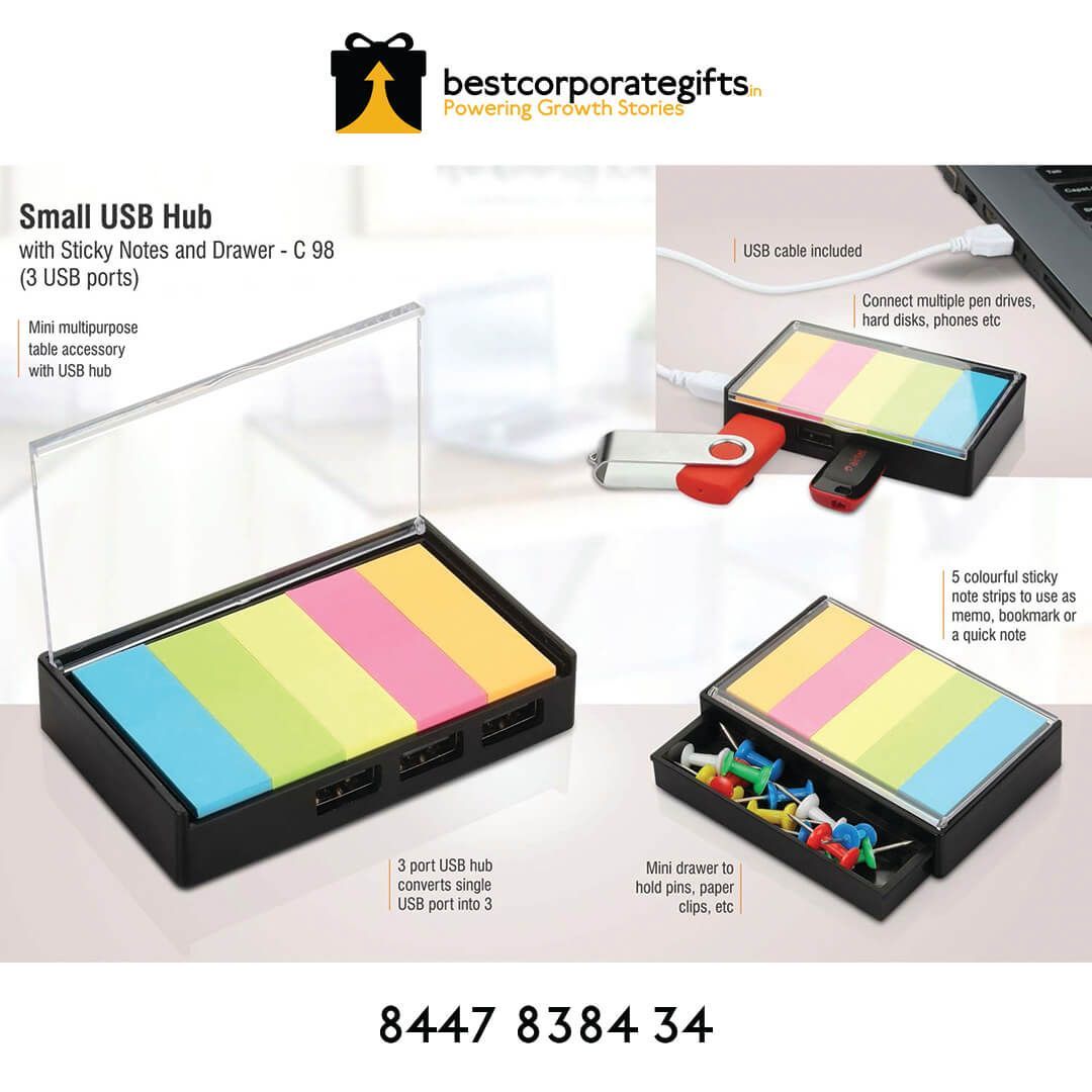 YuBingo Small USB Hub With Sticky Notes And Drawer - Corporate Stationery Gift - Office Stationery by YuBingo