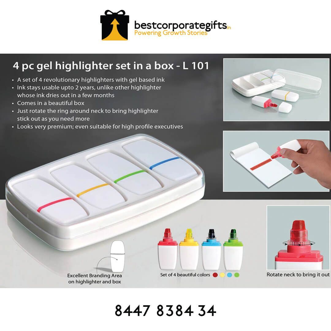 YuBingo 4 Pc Gel Highlighter Set In A Box - Corporate Stationery Gift - Office Stationery by YuBingo