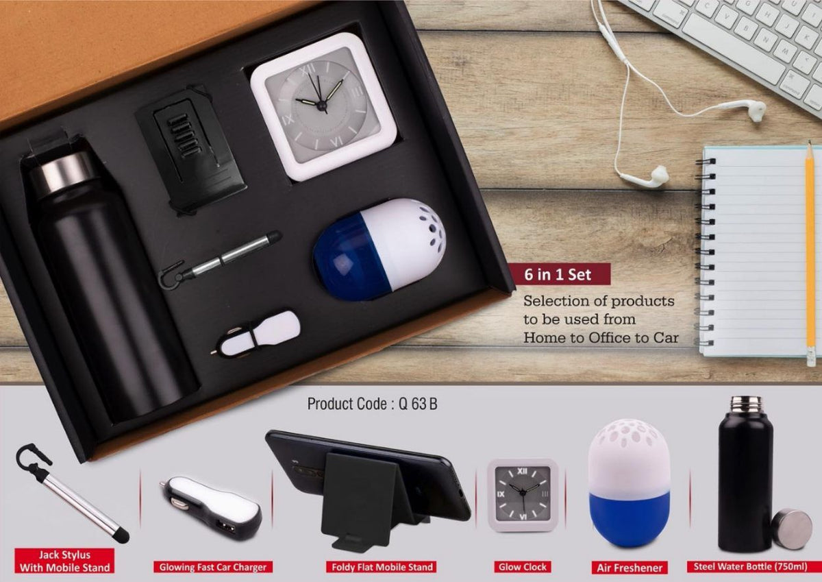6 in 1 Gift Set: Steel Water Bottle, Mobile Stand, Jack Stylus, Car - View 2