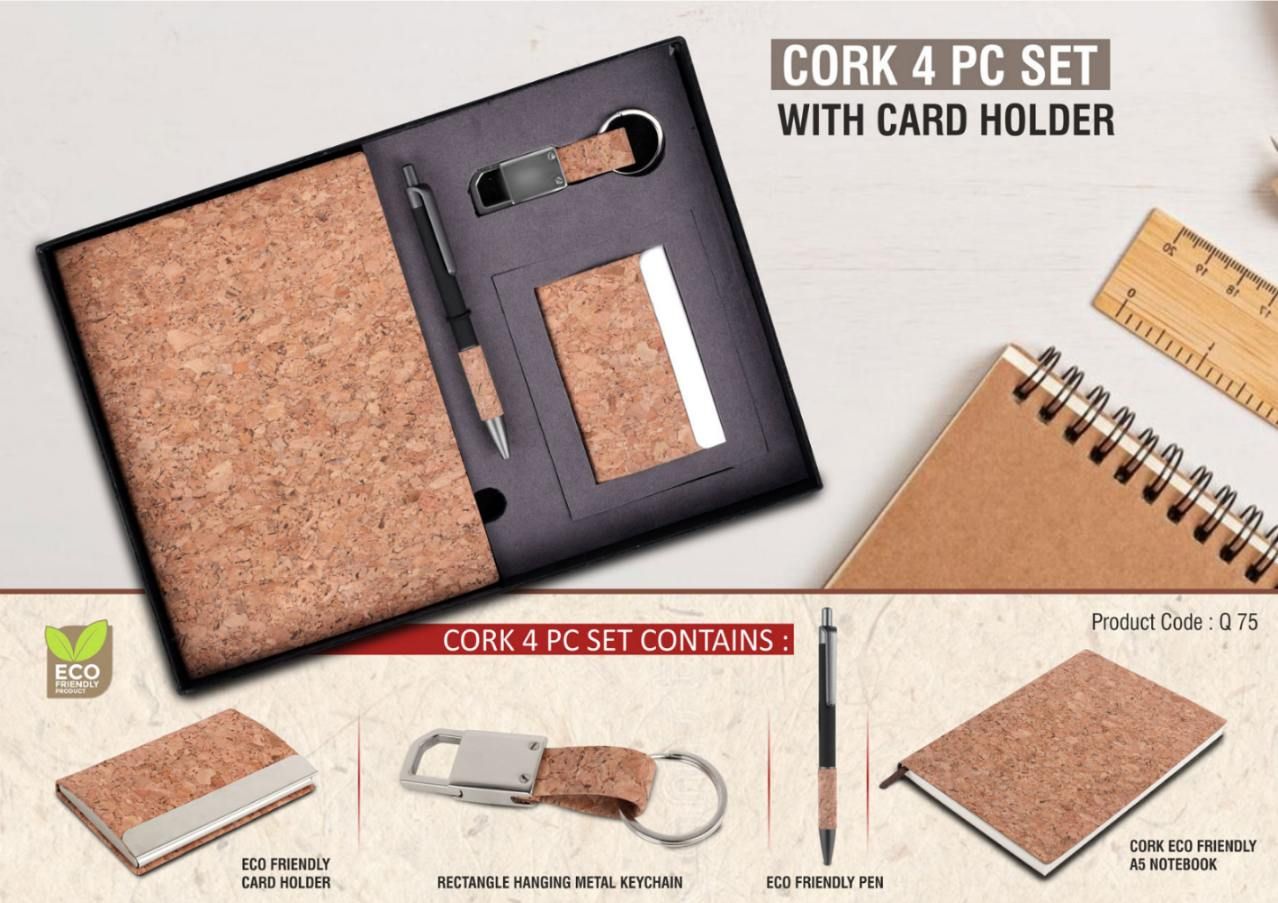 YuBingo Cork 4-Piece Gift Set: Cork Notebook, Card Holder, Pen & Keychain - Corporate Gift - image 3