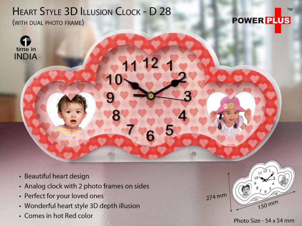 YuBingo Heart Style 3D Illusion Clock With Dual Photo Frame - Red - Corporate Gift | YuBingo corporate photo frame gift
