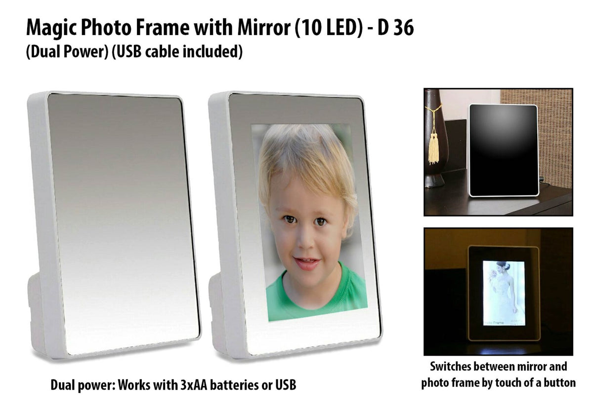 YuBingo Magic Photo Frame With Mirror (10 LED) (Dual Power) (USB Cable Included) - Corporate Gift | YuBingo corporate photo frame gift