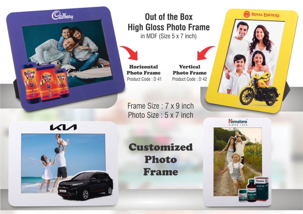 High-gloss Photo Frame In MDF, Out-of-the-box, With Custom Frame And Insert, 4x6-inch Photo, Vertical, 100 Pieces... - corporate gift by YuBingo