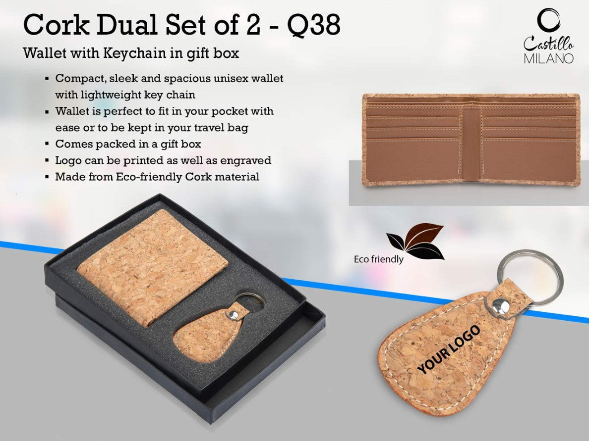 YuBingo Cork Dual Set: Wallet With Keychain In Gift Box - Corporate Gift Set - image 2