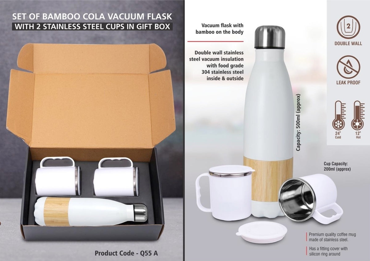 SKU-Q55a - Set of Bamboo Cola Vacuum Flask with 2 Stainless Steel Cups in Gift Box - View 3