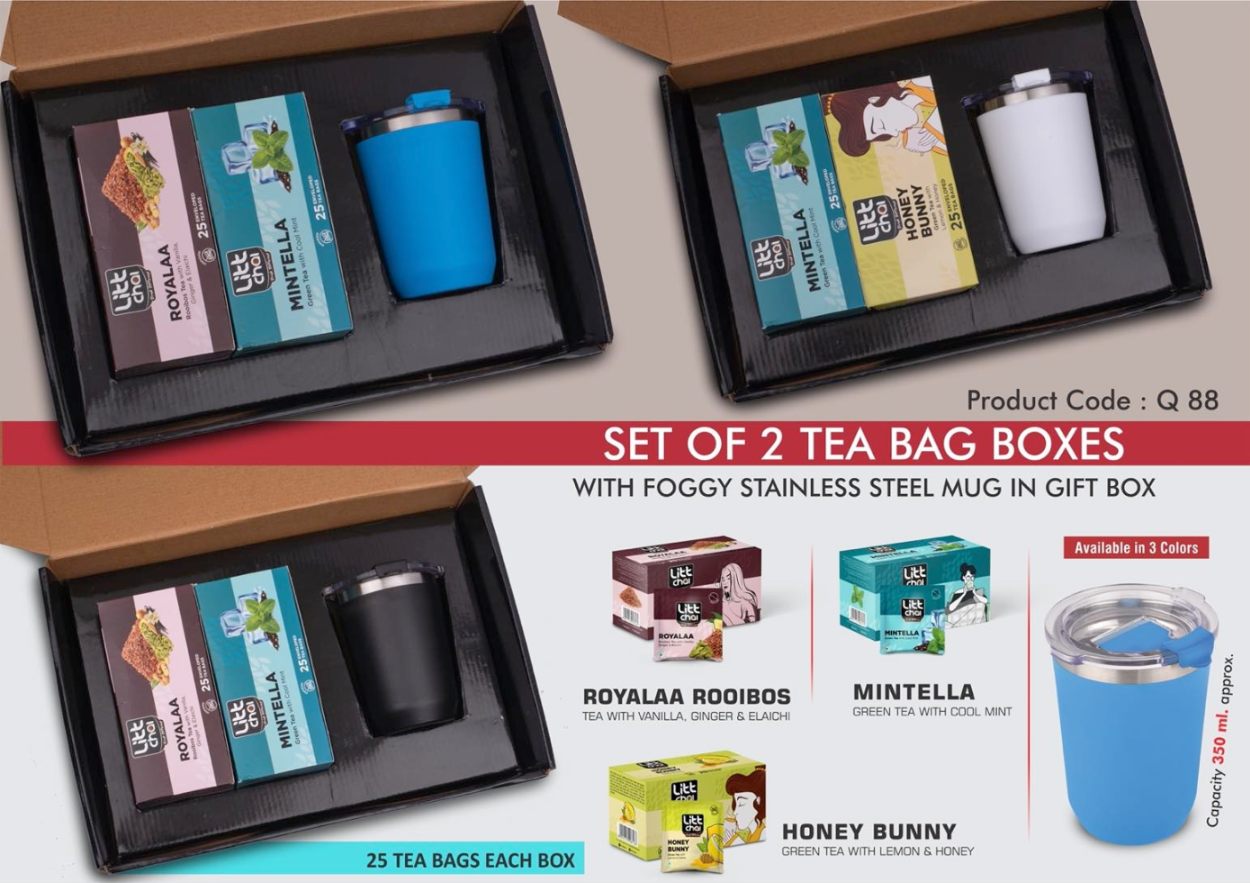 Set Of 2 Tea Bag Boxes With Foggy SS Mug | Total 50 Tea Bags - corporate gift by YuBingo
