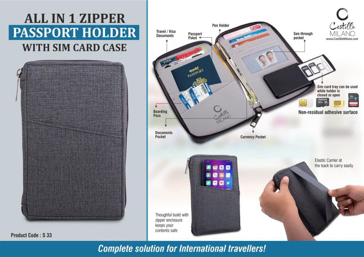 YuBingo All In 1 Zipper Passport Holder With SIM Card Case - Gray - Corporate Gift | Product image 2