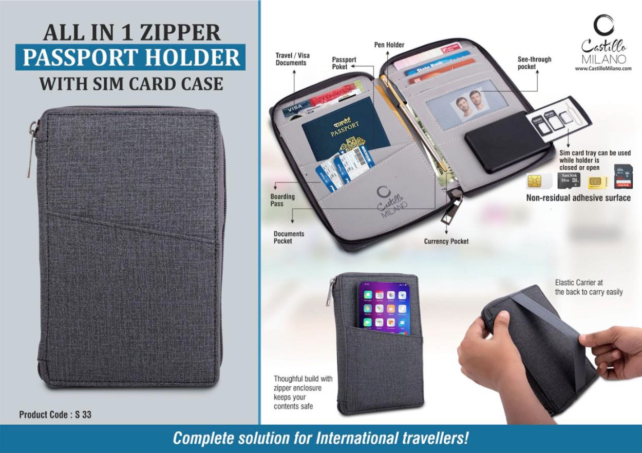 YuBingo All In 1 Zipper Passport Holder With SIM Card Case - Gray - Corporate Gift | Product image 2