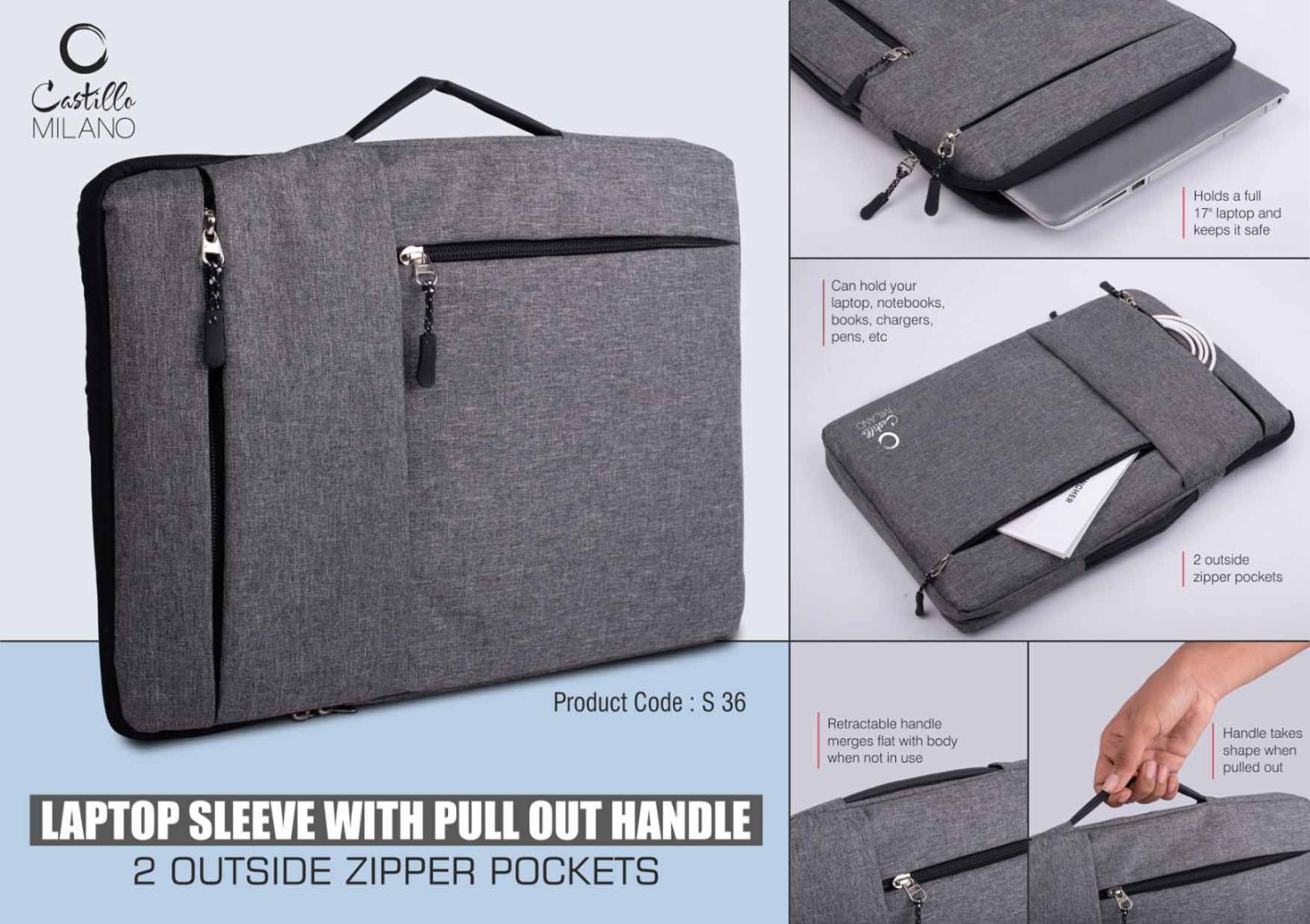 YuBingo Laptop Sleeve With Pull-Out Handle And Outside Zipper Pockets - Corporate Gift | Product image 2
