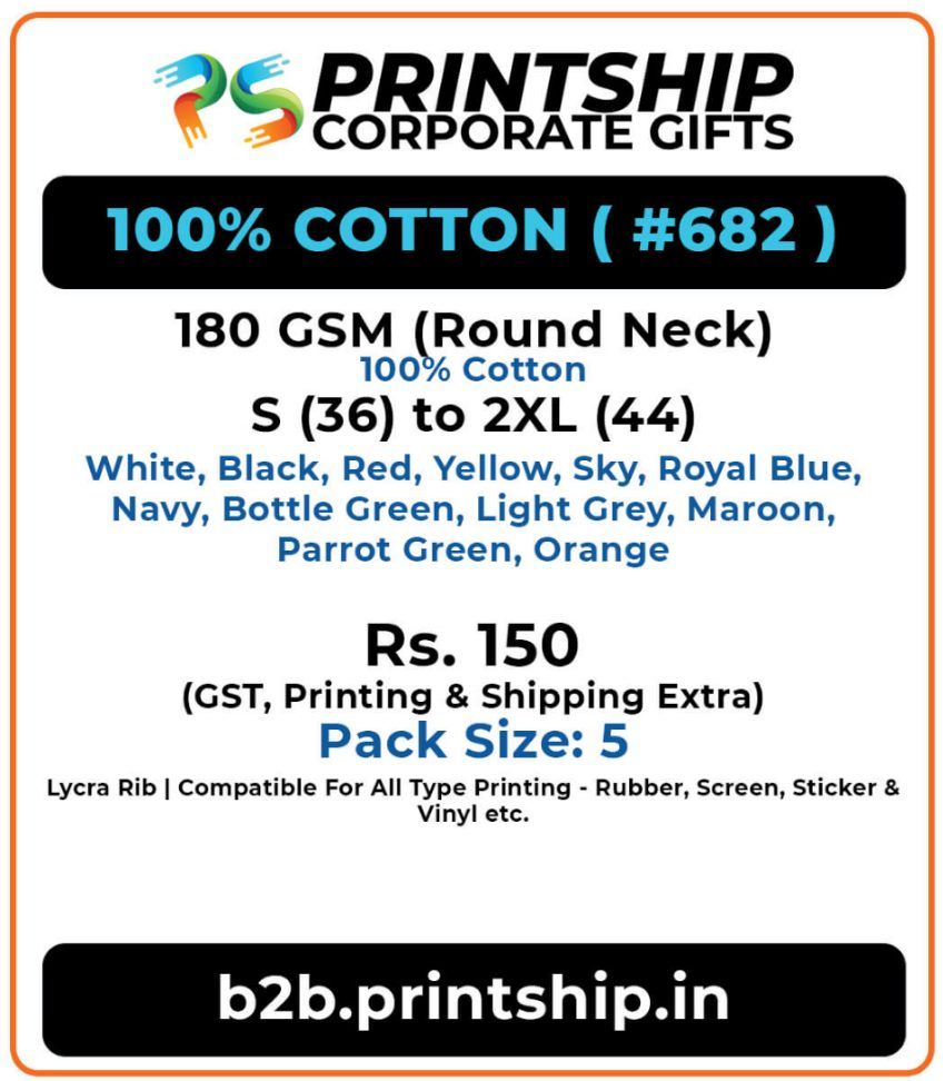 Pure Cotton 682 Round T-Shirt Corporate Gift - Colour 2