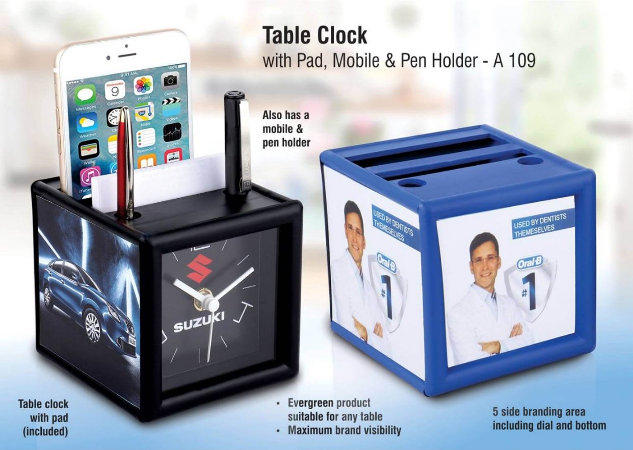 YuBingo Table Clock With Pad And Mobile Holder | 4 Side Branding Area - Corporate Gift | Product image 2