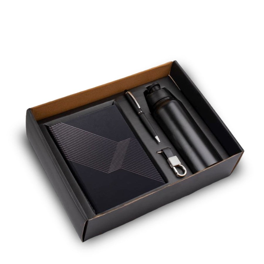 YuBingo 4-in-1 Stainless Steel Bottle, Metal Pen, Keychain, A5 Notebook Gift Set (Black) - Corporate Gift - product image