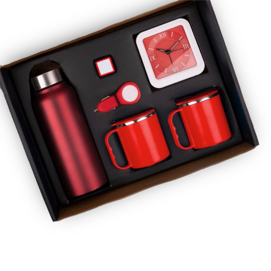 YuBingo 6-in-1 Gift Set: Steel Water Bottle, Silicon Mobile Stand, Glowing Car Charger, Glow Clock, Two Stainless Steel Mugs - Corporate Gift - product image