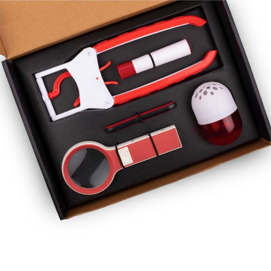 YuBingo Doctor Magnifier Set: Folding Coat Hanger, Lint Remover, Folding Scissors, LED Magnifier, Capsule Shape Air Freshener | 5 Pc Set (Red) - Corpo - product image