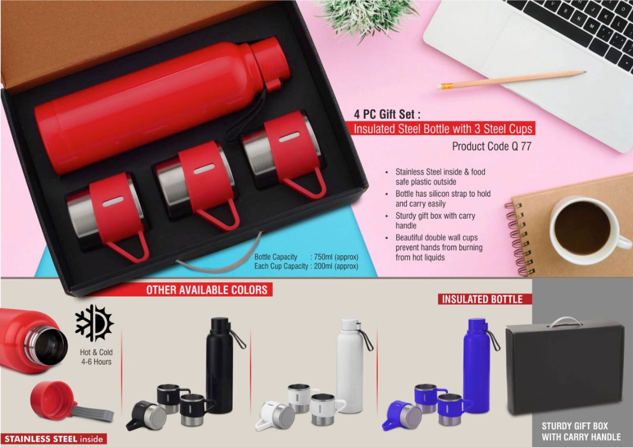 YuBingo 4 Pc Gift Set: Insulated Steel Bottle With 3 Steel Cups - Corporate Gift - product image