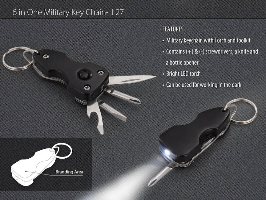 YuBingo 6-in-1 Military Keychain With Torch And Toolkit (Black) - Corporate Gift | Product image 2