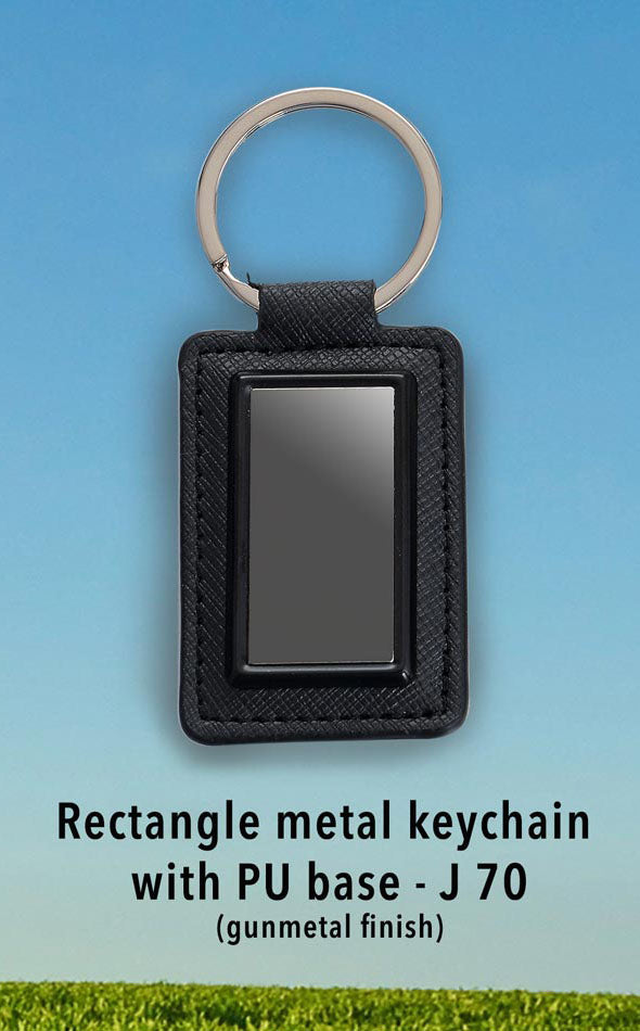 YuBingo Rectangle Metal Keychain With PU Base (Gunmetal Finish) - Corporate Gift | Product image 2