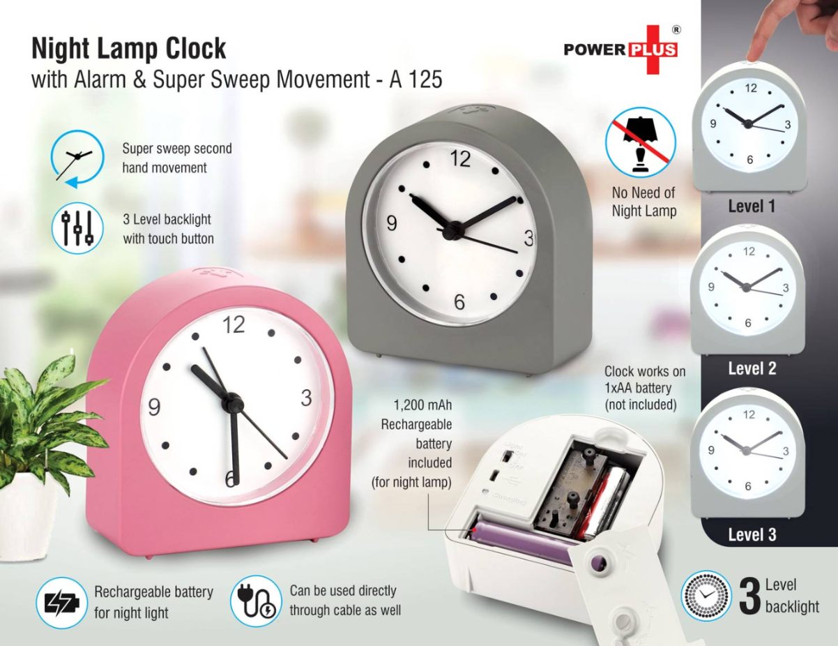 YuBingo Night Lamp Clock With Alarm And Super Sweep Movement | Rechargeable Lamp | 3 Level Backlight - Corporate Gift | Product image 2