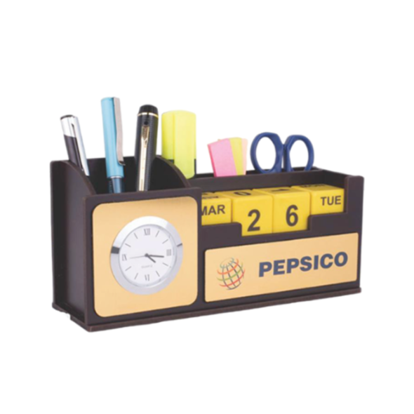 YuBingo Wooden Table Top With Clock, Mobile Stand, Tumbler, And Lifetime Calendar - Corporate Gift | Product image 4