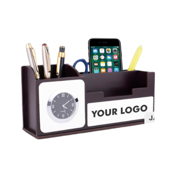YuBingo Wooden Table Top With Clock, Mobile Stand, Tumbler, And Lifetime Calendar - Corporate Gift | Product image 5