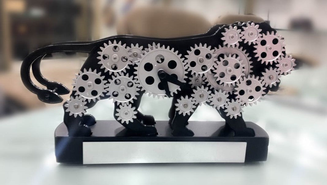 YuBingo Make In India Lion Table Clock With Moving Gears - Gray - Corporate Gift | Product image 2