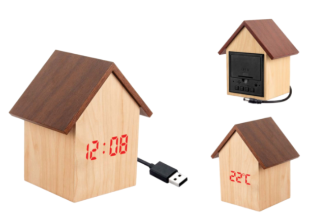 YuBingo Hut Shape Wooden LED Clock With Temperature And Sound Sensor - Corporate Gift | Product image 3