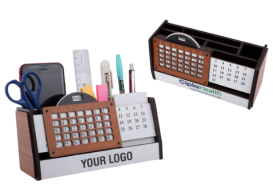 YuBingo Wooden Lifetime Calendar With Pen Holder, Mobile Holder, Card Holder, And Writing Pad Holder | Custom Branding... - Corporate Gift | Product image 3