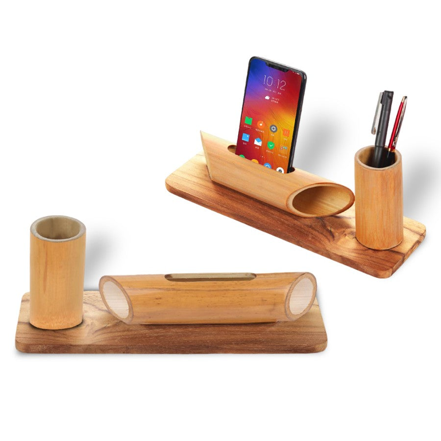 Bamboo Tumbler with Music Amplifier for Smartphones | Universal Design | PU Gloss Finish - Corporate Gift