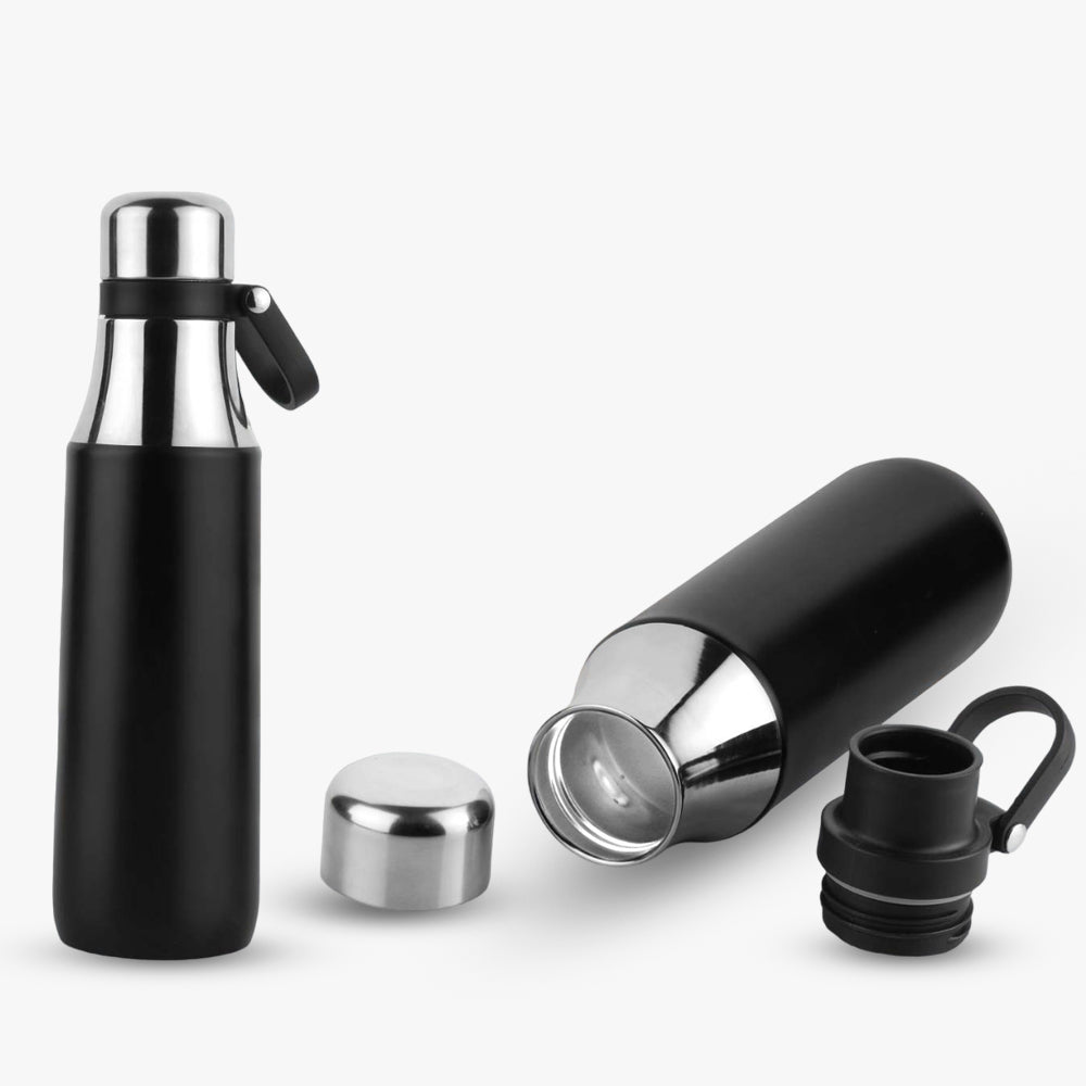 YuBingo Wilson Stainless Steel Flask with Carry Handle (500ml) - Black - Corporate Drinkware Gift - Water Bottles by YuBingo
